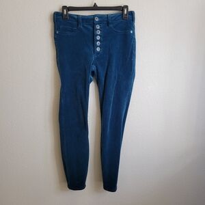 Pilcro Anthropologie Teal High Rise Skinny Corduroy Jeans W Button Fly Size 27.